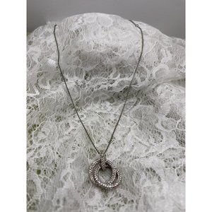 Double Loop Rhinestone Silver Tone Necklace